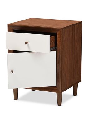 Harlow Mid-century Modern Scandinavian Style White and Walnut Wood 1-drawer and 1-door Nightstand