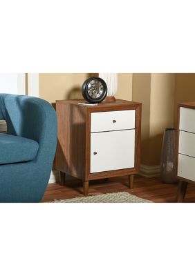 Harlow Mid-century Modern Scandinavian Style White and Walnut Wood 1-drawer and 1-door Nightstand
