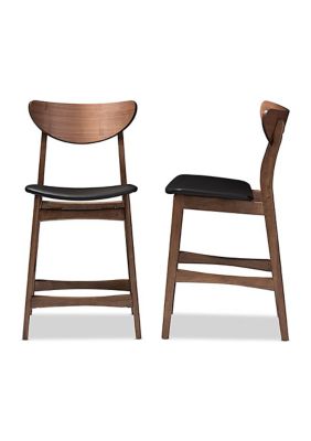Baxton Studio Latina Mid-century Retro Modern Scandinavian Style Black Faux Leather Upholstered Walnut Wood Finishing 24-Inches Counter Stool