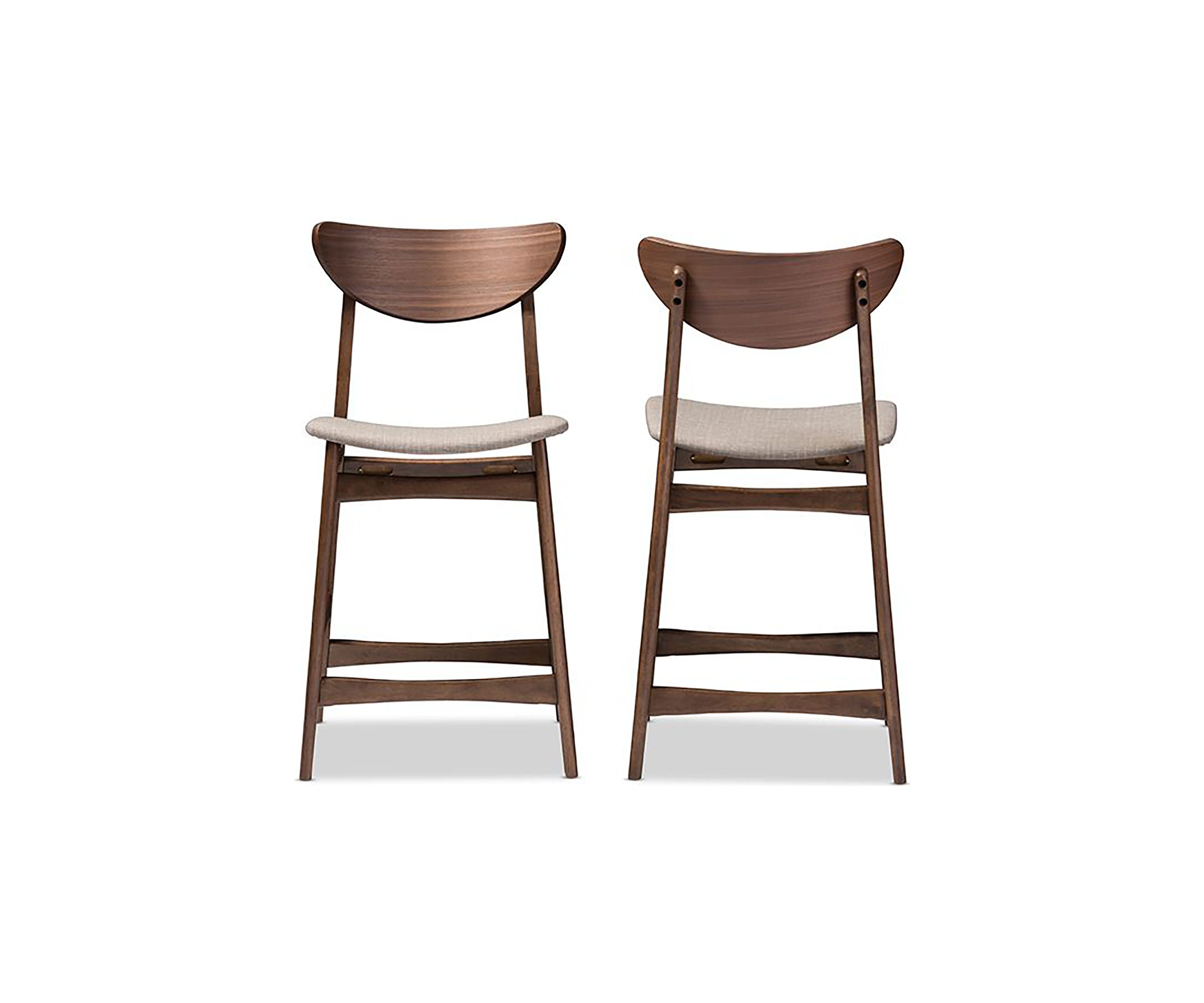 Latina Mid-century Retro Modern Scandinavian Style Light Grey Fabric Upholstered Walnut Wood Finishing 24-Inches Counter Stool
