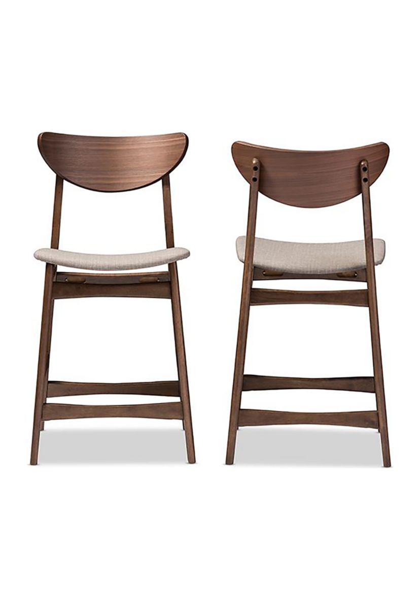 Latina Mid-century Retro Modern Scandinavian Style Light Grey Fabric Upholstered Walnut Wood Finishing 24-Inches Counter Stool