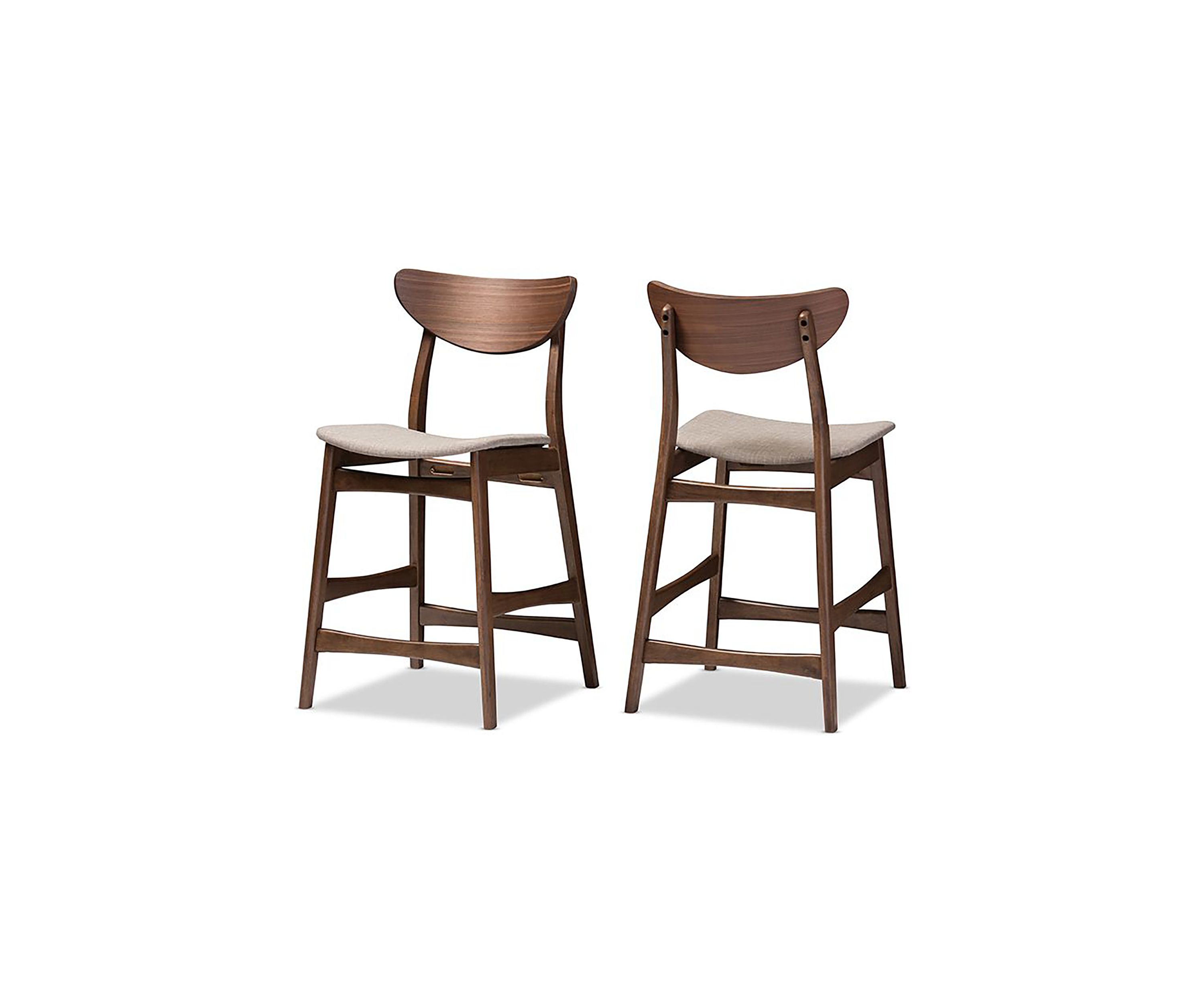 Latina Mid-century Retro Modern Scandinavian Style Light Grey Fabric Upholstered Walnut Wood Finishing 24-Inches Counter Stool