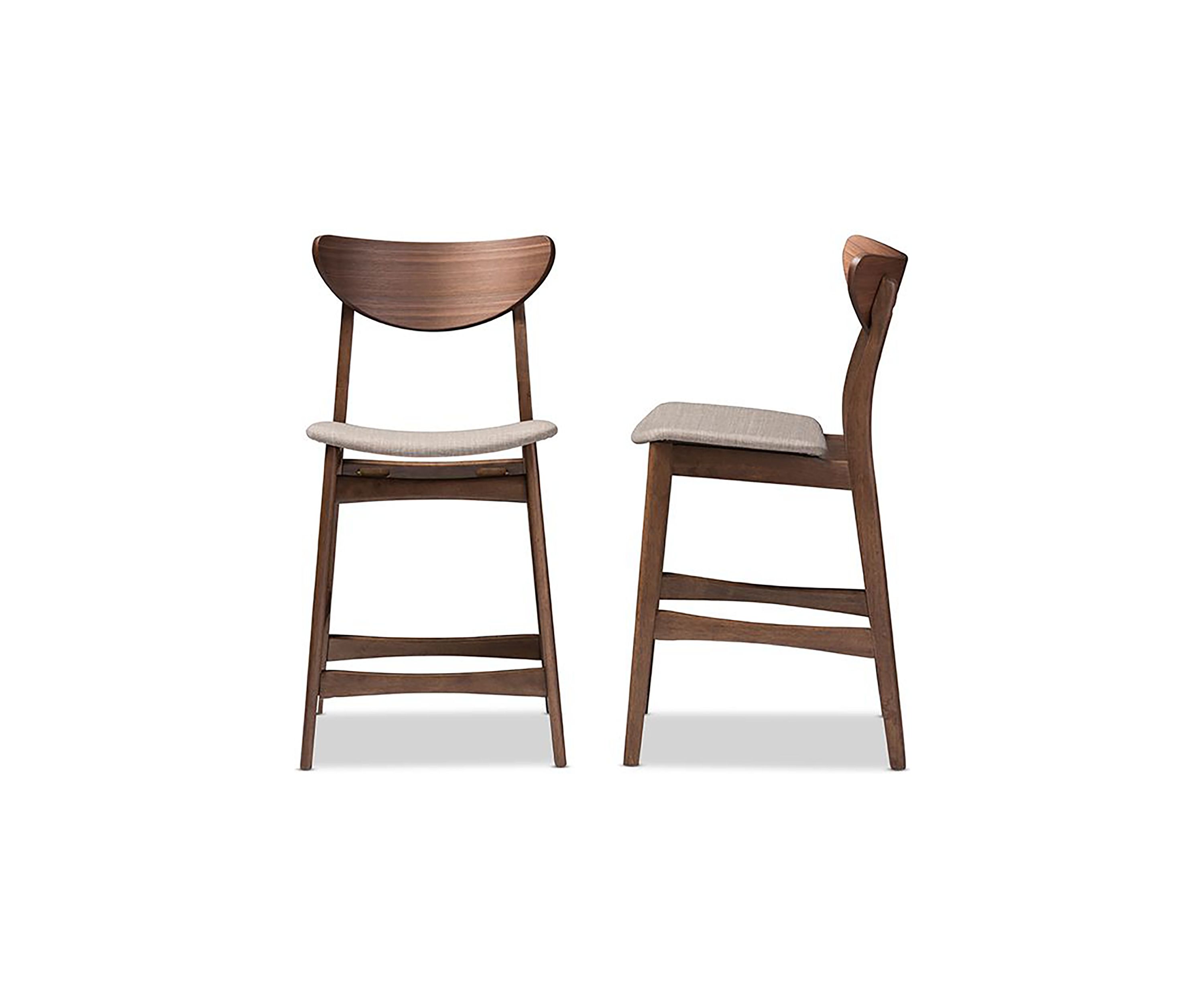 Latina Mid-century Retro Modern Scandinavian Style Light Grey Fabric Upholstered Walnut Wood Finishing 24-Inches Counter Stool
