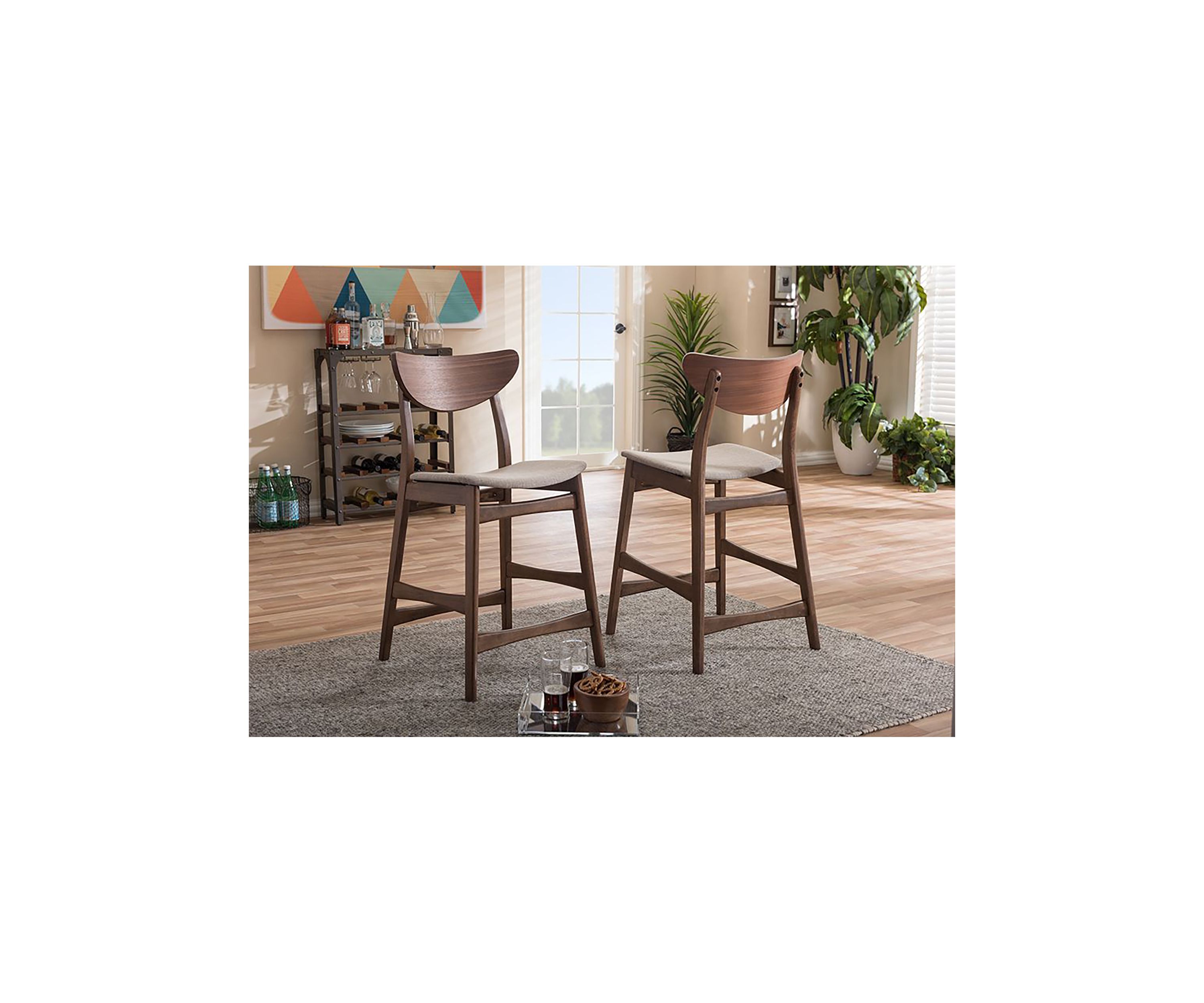 Latina Mid-century Retro Modern Scandinavian Style Light Grey Fabric Upholstered Walnut Wood Finishing 24-Inches Counter Stool