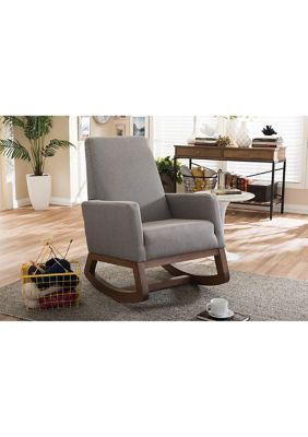 Yashiya Mid-century Retro Modern Grey Fabric Upholstered Rocking Chair