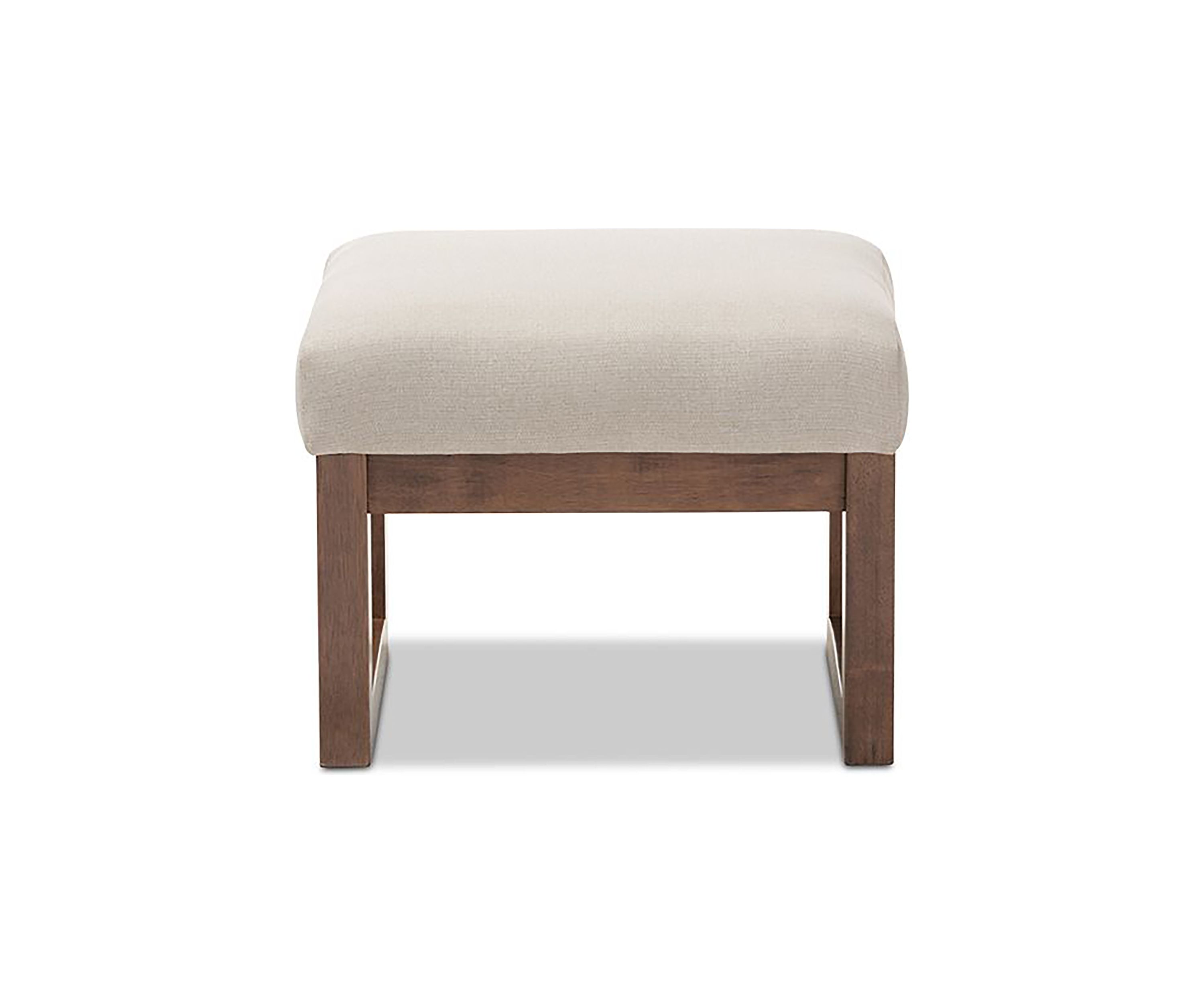 Yashiya Mid-century Retro Modern Light Beige Fabric Upholstered Ottoman Stool
