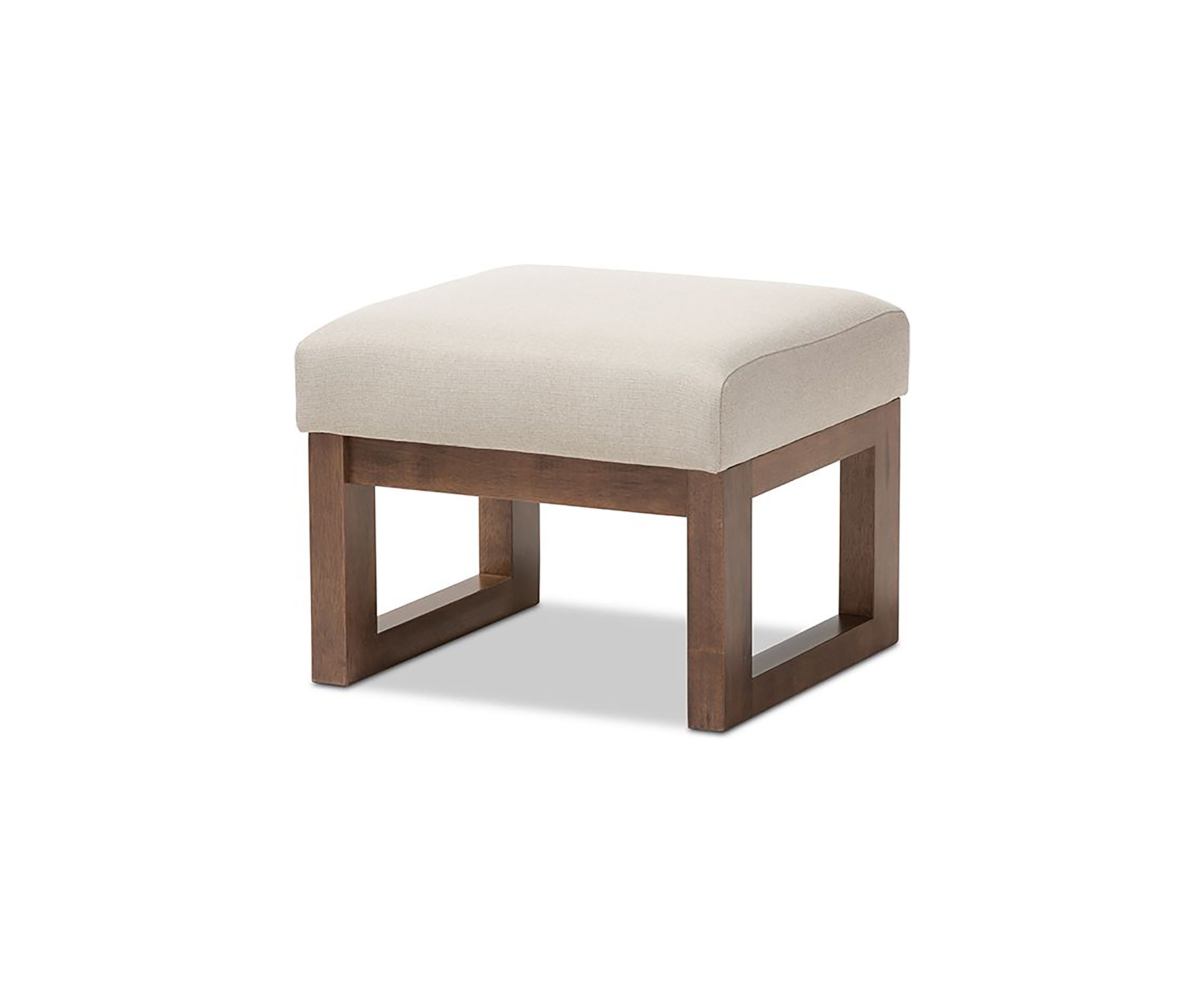 Yashiya Mid-century Retro Modern Light Beige Fabric Upholstered Ottoman Stool