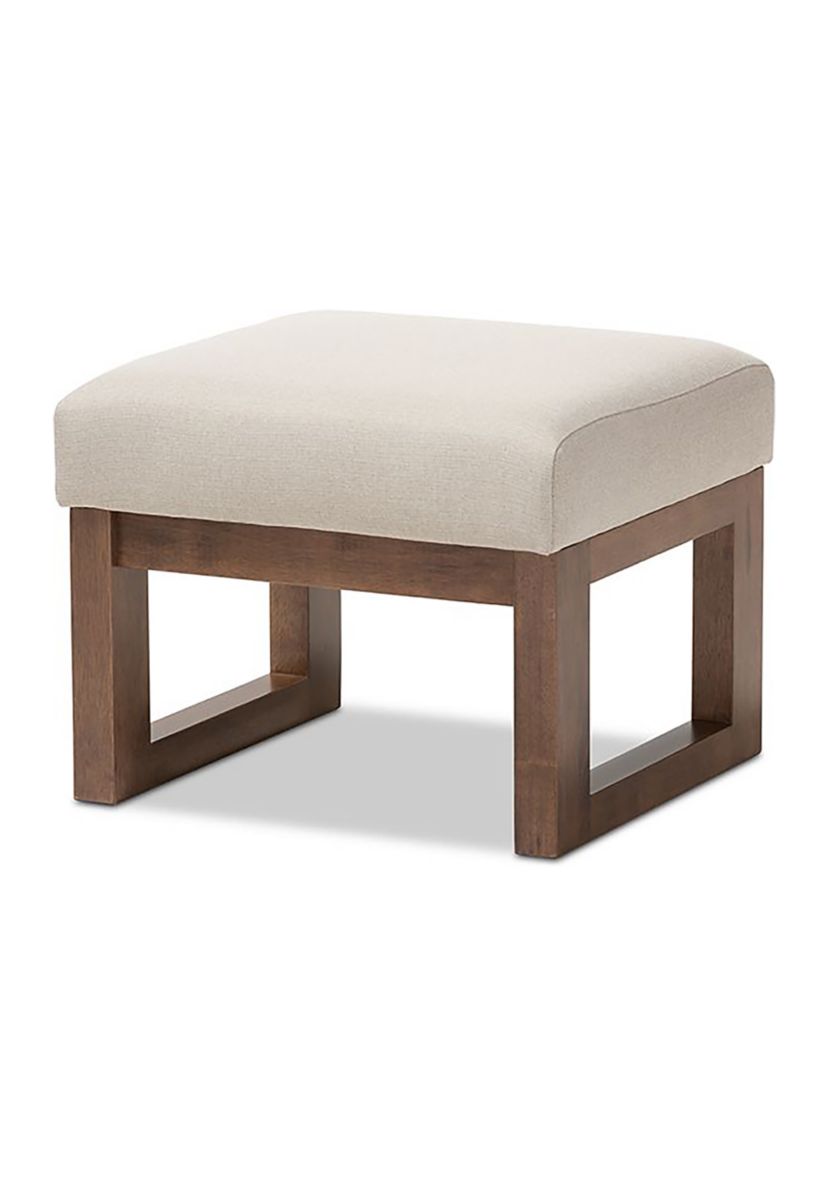 Yashiya Mid-century Retro Modern Light Beige Fabric Upholstered Ottoman Stool