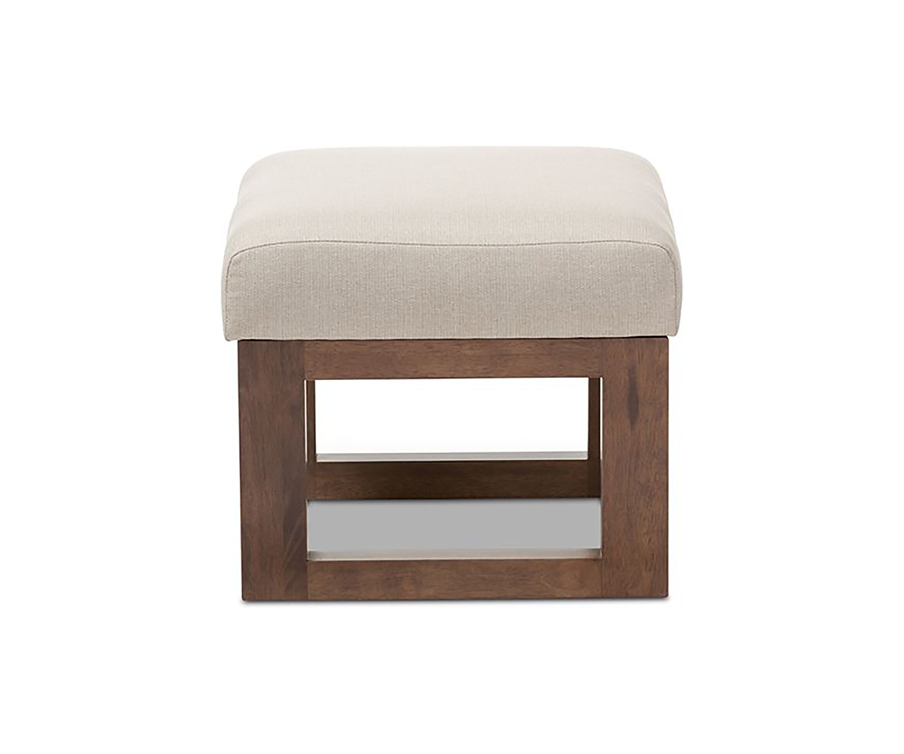 Yashiya Mid-century Retro Modern Light Beige Fabric Upholstered Ottoman Stool