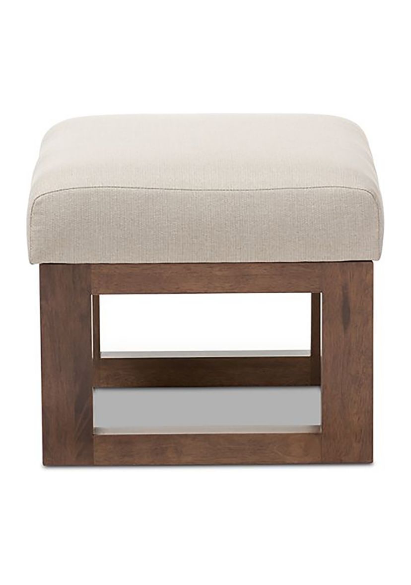 Yashiya Mid-century Retro Modern Light Beige Fabric Upholstered Ottoman Stool