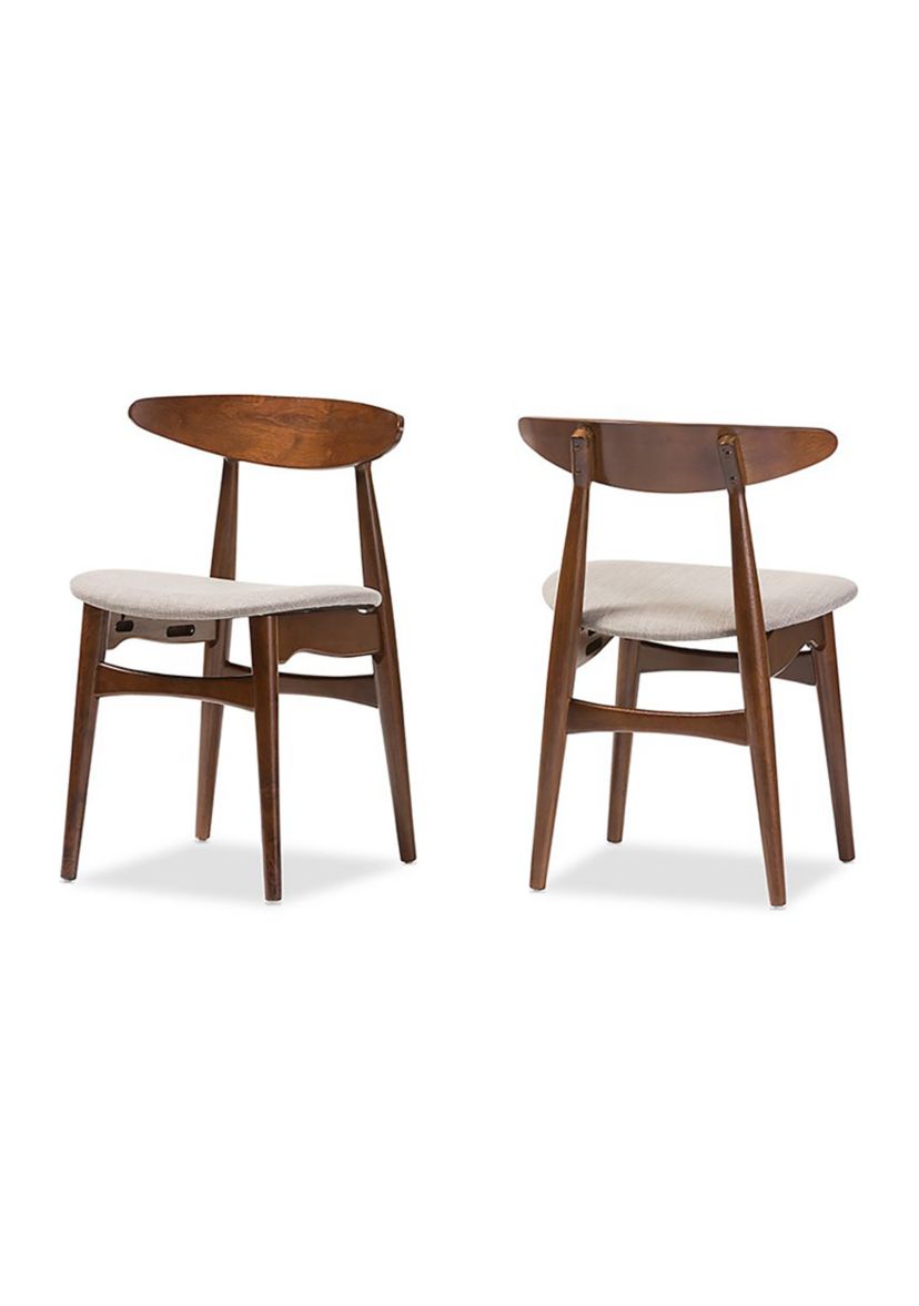 Flora Mid-Century Modern Light Grey Fabric and "Oak" Medium Brown Finishing Wood Dining Chair