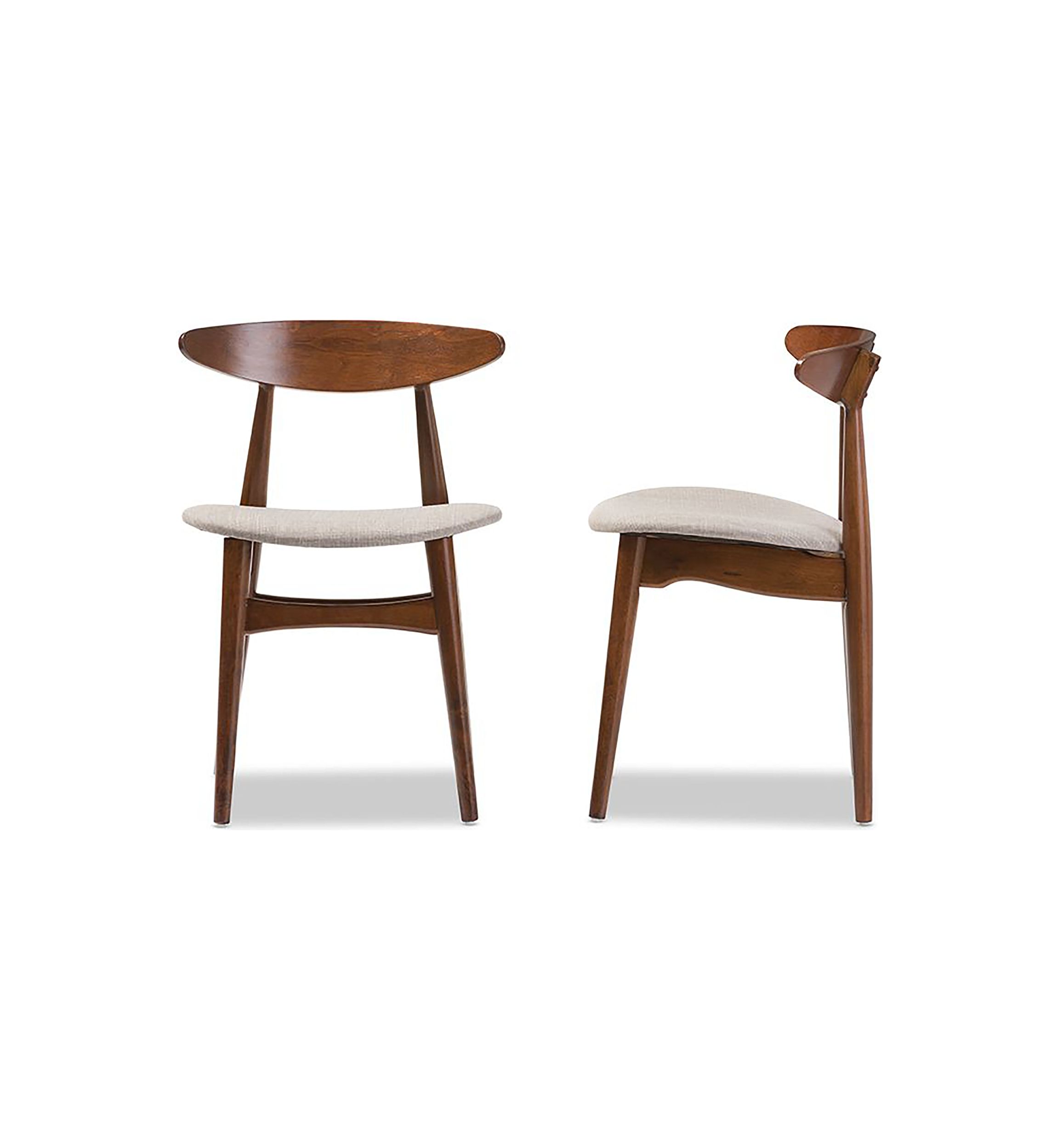 Flora Mid-Century Modern Light Grey Fabric and "Oak" Medium Brown Finishing Wood Dining Chair