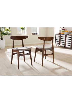 Flora Mid-Century Modern Light Grey Fabric and "Oak" Medium Brown Finishing Wood Dining Chair