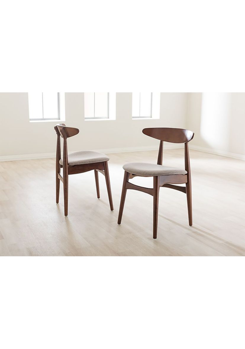 Flora Mid-Century Modern Light Grey Fabric and "Oak" Medium Brown Finishing Wood Dining Chair
