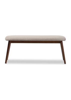 Flora Mid-Century Modern Light Grey Fabric and "Oak" Medium Brown Finishing Wood Dining Bench