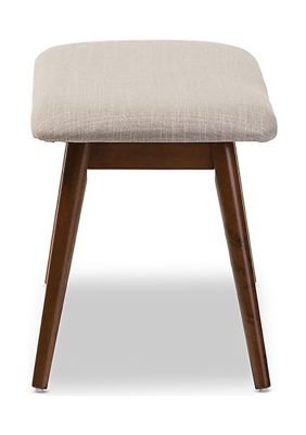 Flora Mid-Century Modern Light Grey Fabric and "Oak" Medium Brown Finishing Wood Dining Bench