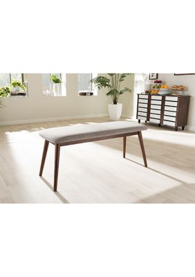 Flora Mid-Century Modern Light Grey Fabric and "Oak" Medium Brown Finishing Wood Dining Bench