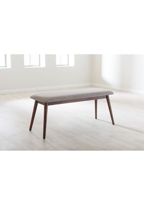 Flora Mid-Century Modern Light Grey Fabric and "Oak" Medium Brown Finishing Wood Dining Bench