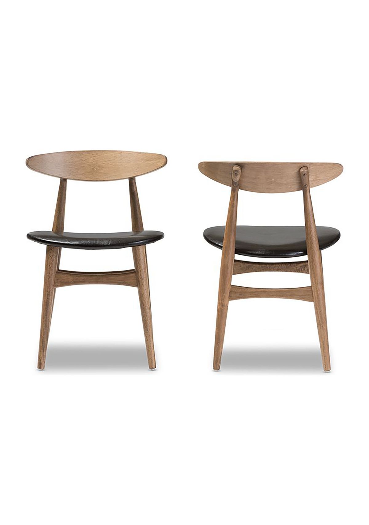 Edna Mid-Century Modern French Black Faux Leather and Oak Light Brown Finishing Wood 5-Peice Dining Set
