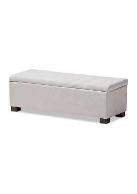 Roanoke Modern and Contemporary Grayish Beige Fabric Upholstered Grid-Tufting Storage Ottoman Bench