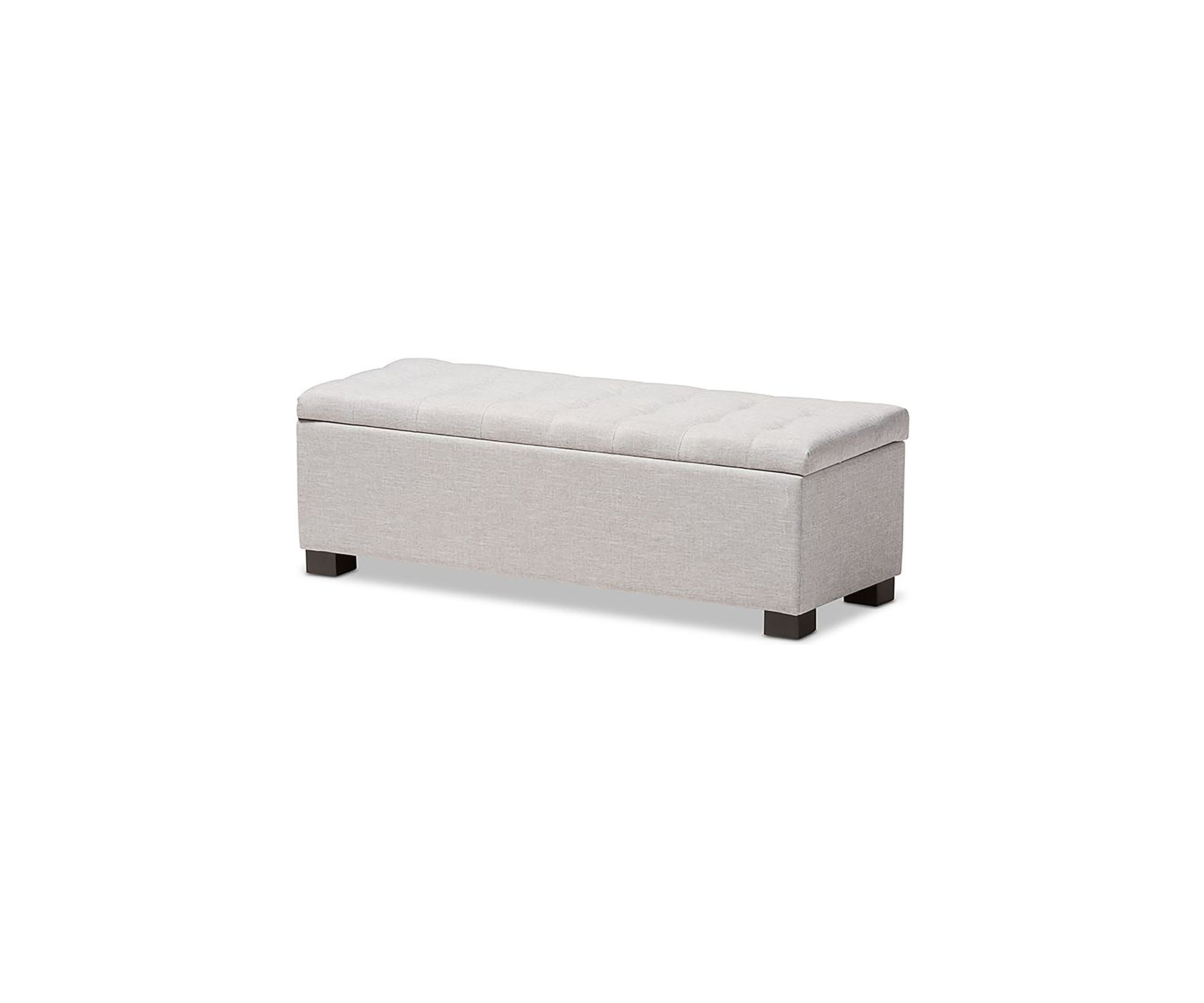 Roanoke Modern and Contemporary Grayish Beige Fabric Upholstered Grid-Tufting Storage Ottoman Bench
