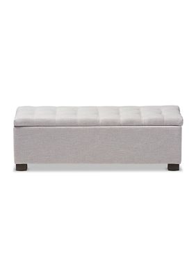 Roanoke Modern and Contemporary Grayish Beige Fabric Upholstered Grid-Tufting Storage Ottoman Bench