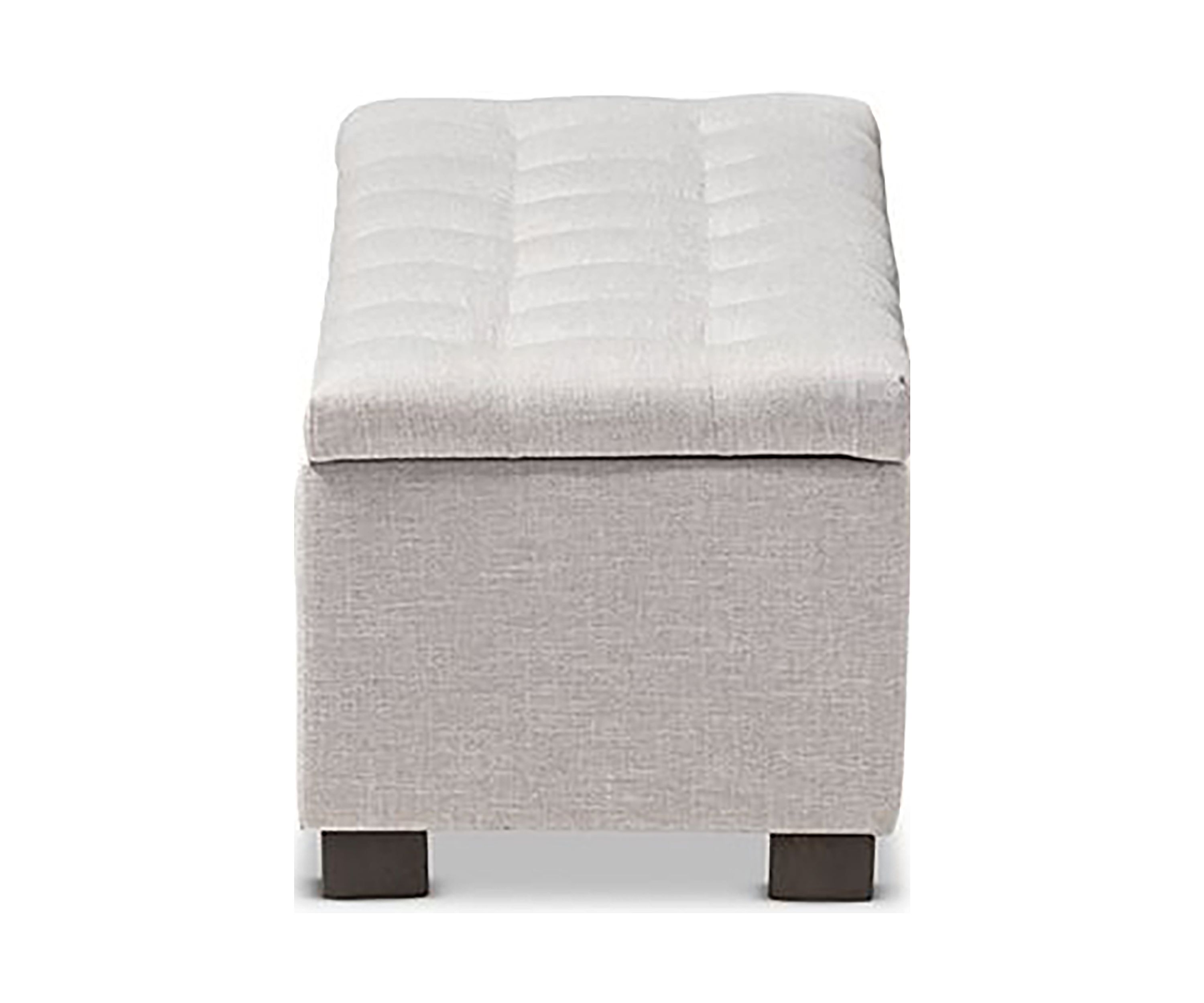 Roanoke Modern and Contemporary Grayish Beige Fabric Upholstered Grid-Tufting Storage Ottoman Bench