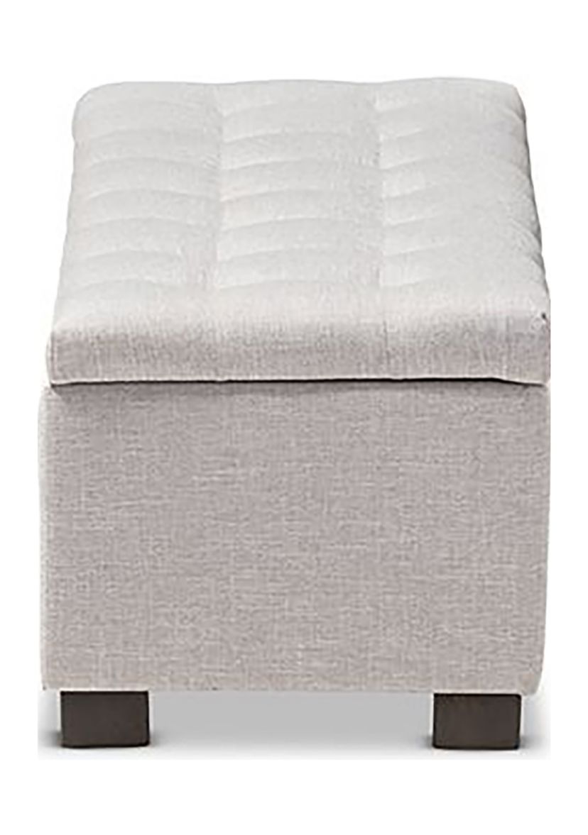 Roanoke Modern and Contemporary Grayish Beige Fabric Upholstered Grid-Tufting Storage Ottoman Bench