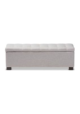 Roanoke Modern and Contemporary Grayish Beige Fabric Upholstered Grid-Tufting Storage Ottoman Bench