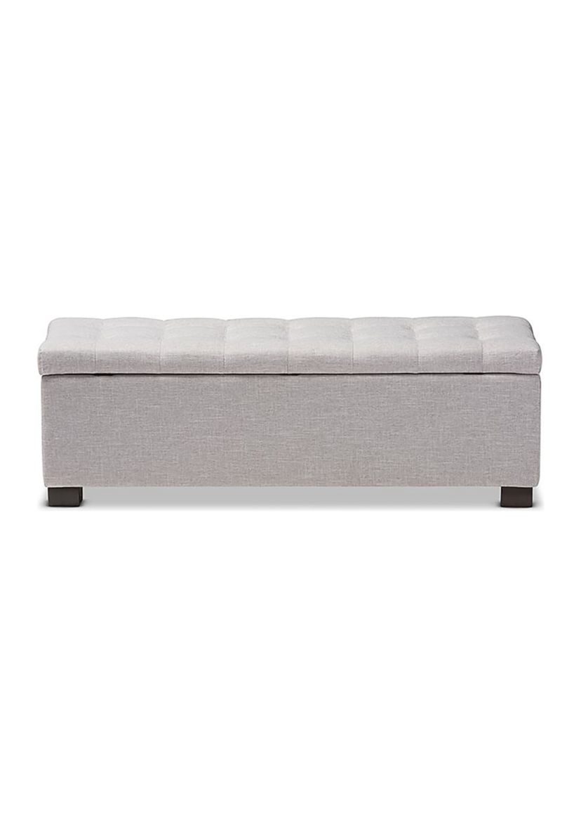 Roanoke Modern and Contemporary Grayish Beige Fabric Upholstered Grid-Tufting Storage Ottoman Bench