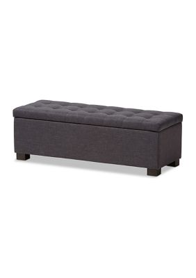 Baxton Studio Roanoke Modern And Contemporary Dark Grey Fabric Upholstered Grid-Tufting Storage Ottoman Bench