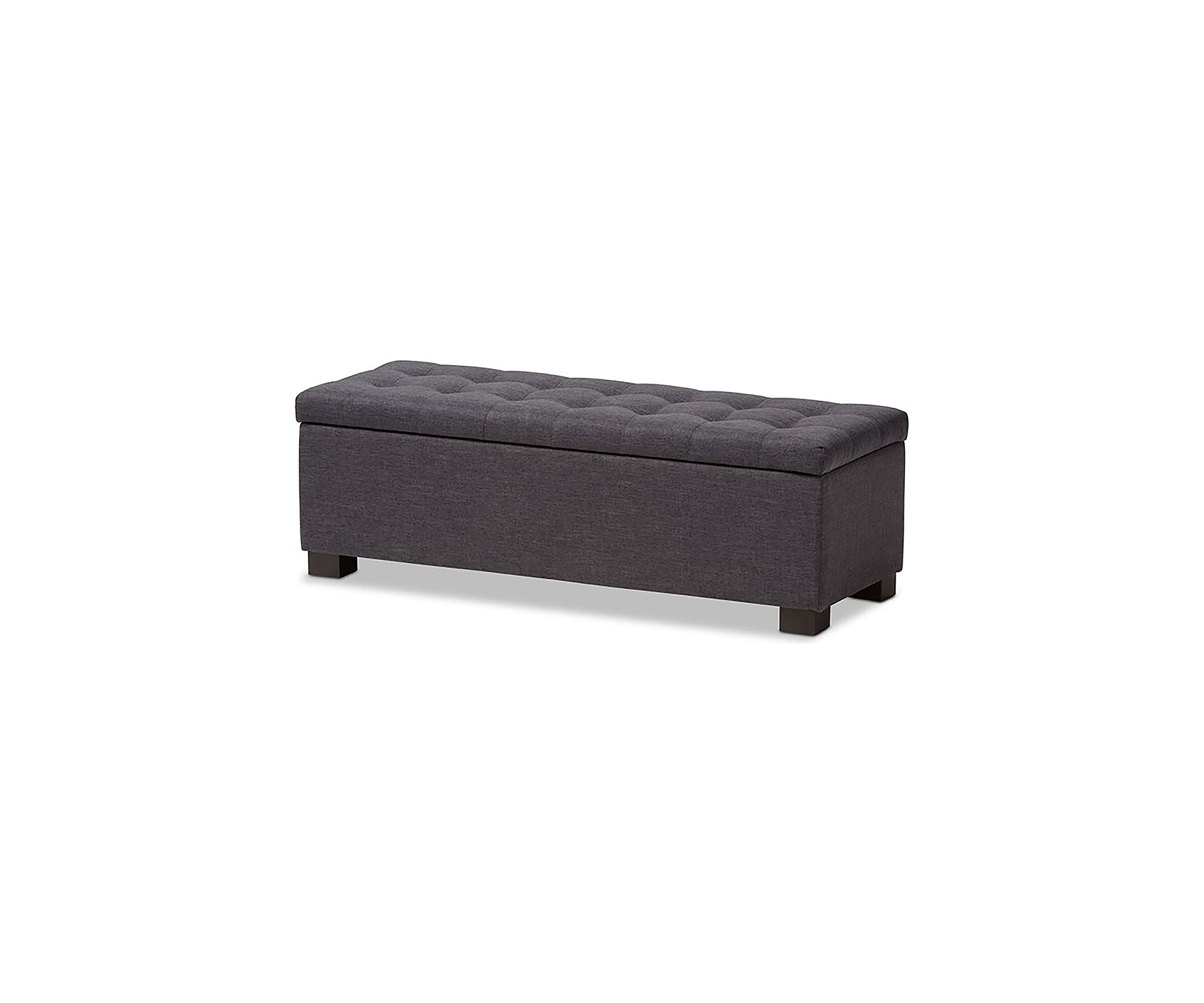 Roanoke Modern and Contemporary Dark Grey Fabric Upholstered Grid-Tufting Storage Ottoman Bench