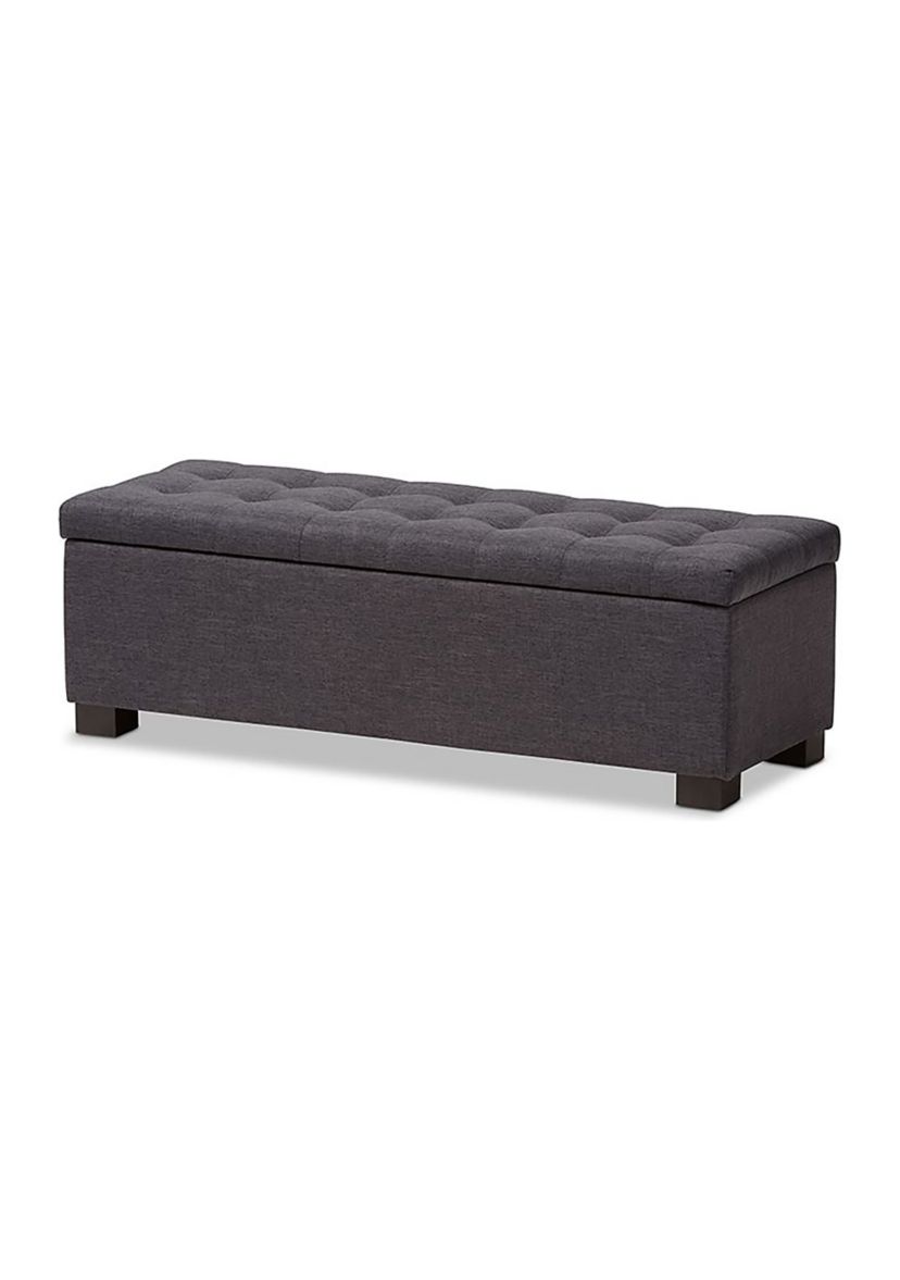 Roanoke Modern and Contemporary Dark Grey Fabric Upholstered Grid-Tufting Storage Ottoman Bench