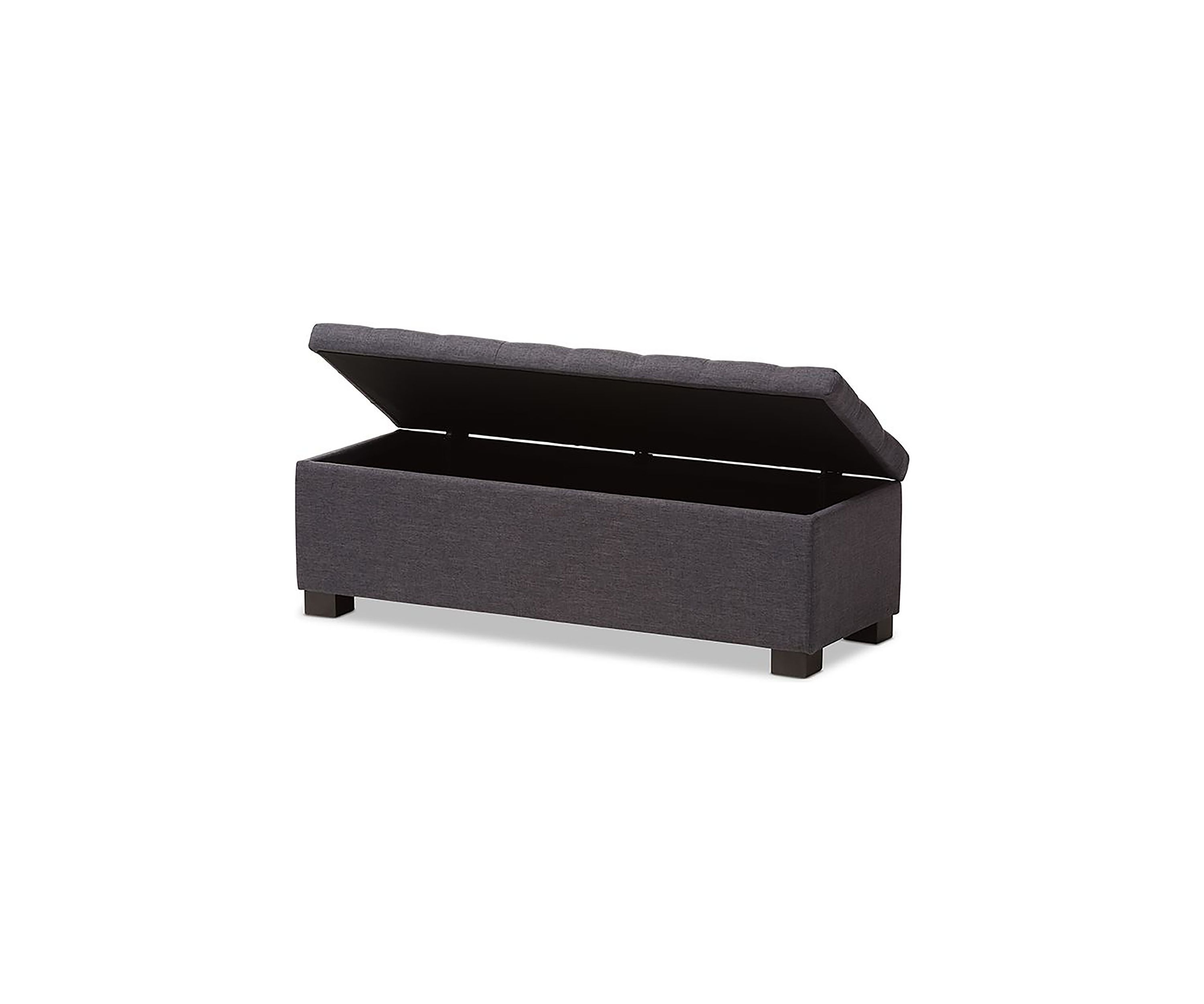 Roanoke Modern and Contemporary Dark Grey Fabric Upholstered Grid-Tufting Storage Ottoman Bench