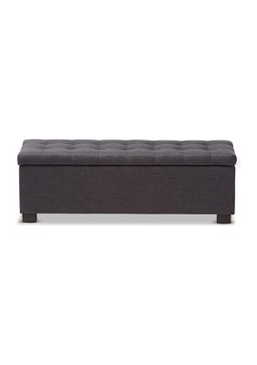 Roanoke Modern and Contemporary Dark Grey Fabric Upholstered Grid-Tufting Storage Ottoman Bench