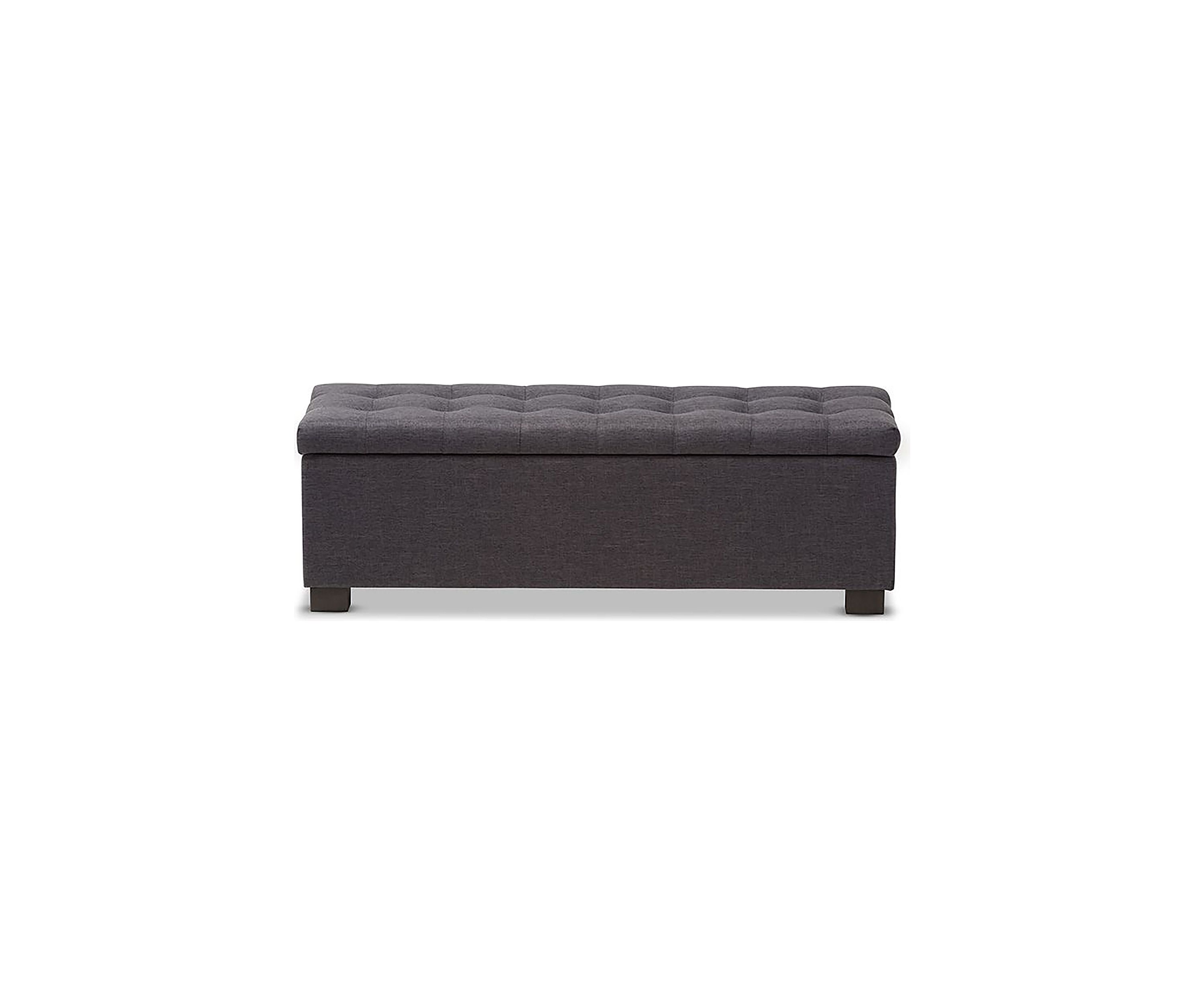 Roanoke Modern and Contemporary Dark Grey Fabric Upholstered Grid-Tufting Storage Ottoman Bench
