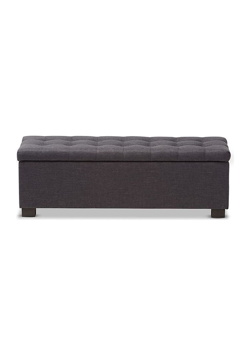 Roanoke Modern and Contemporary Dark Grey Fabric Upholstered Grid-Tufting Storage Ottoman Bench