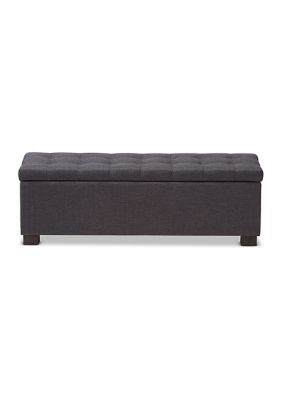 Roanoke Modern and Contemporary Dark Grey Fabric Upholstered Grid-Tufting Storage Ottoman Bench