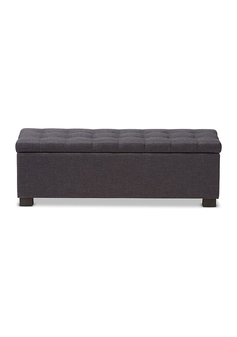 Roanoke Modern and Contemporary Dark Grey Fabric Upholstered Grid-Tufting Storage Ottoman Bench