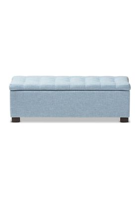 Roanoke Modern and Contemporary Light Blue Fabric Upholstered Grid-Tufting Storage Ottoman Bench