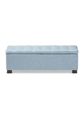 Roanoke Modern and Contemporary Light Blue Fabric Upholstered Grid-Tufting Storage Ottoman Bench