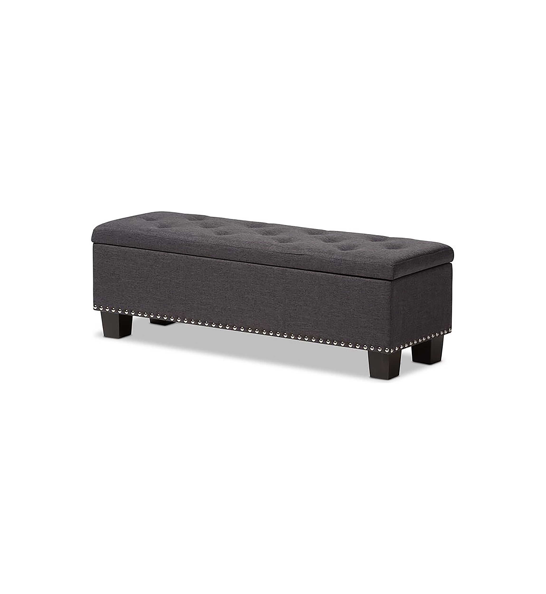 Hannah Modern and Contemporary Dark Grey Fabric Upholstered Button-Tufting Storage Ottoman Bench