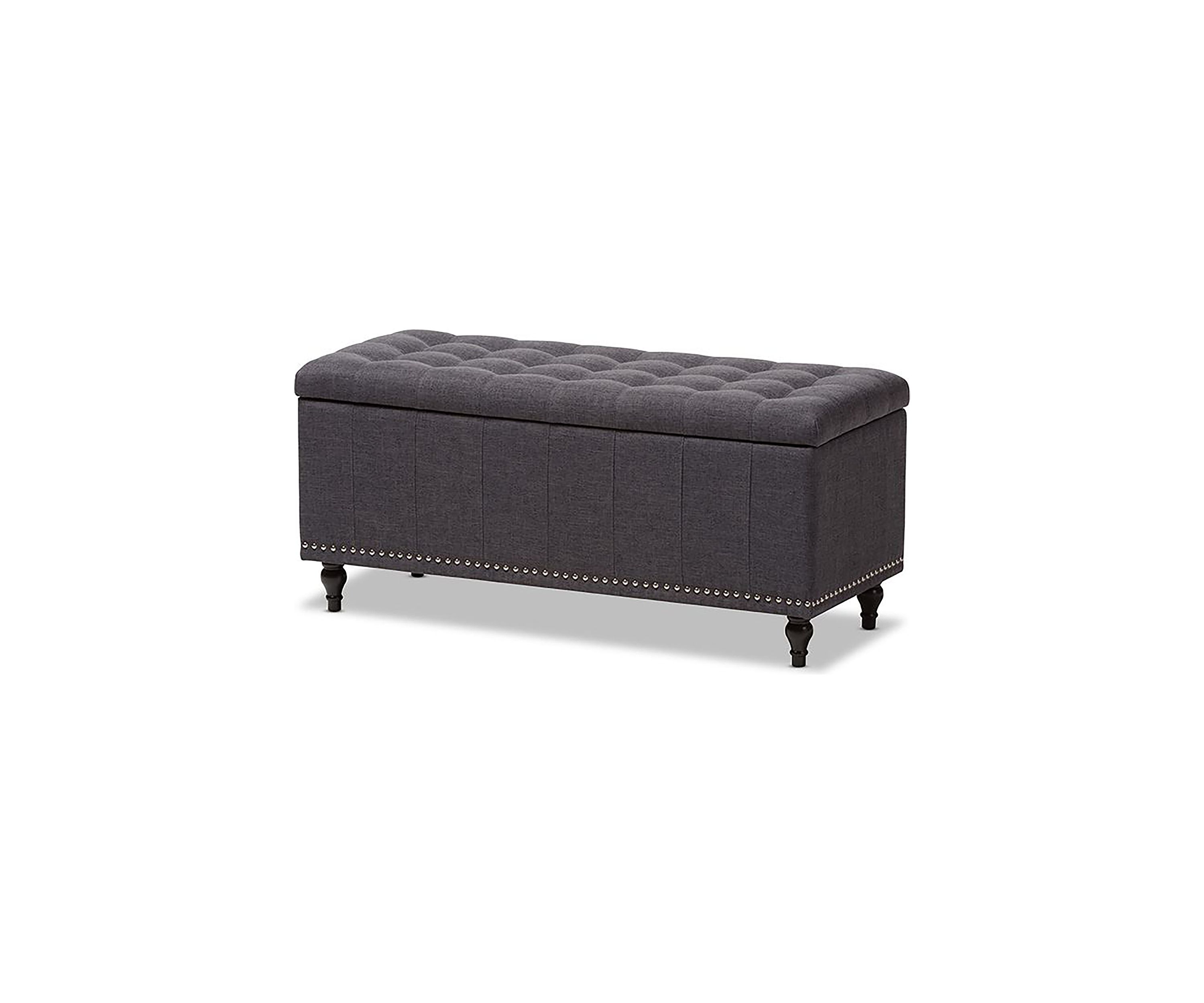 Kaylee Modern Classic Dark Grey Fabric Upholstered Button-Tufting Storage Ottoman Bench