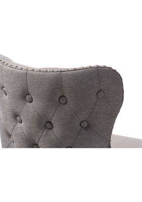 Gradisca Modern and Contemporary Brown Wood Finishing and Grey Fabric Button-Tufted Upholstered Swivel Barstool