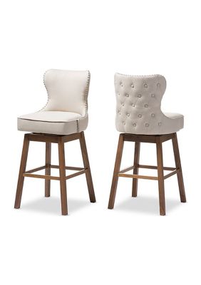 Baxton Studio Gradisca Modern And Contemporary Brown Wood Finishing And Light Beige Fabric Button-Tufted Upholstered Swivel Barstool