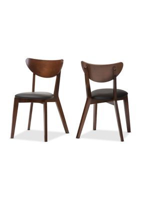 Sumner Mid-Century Black Faux Leather and Walnut Brown Wood Dining Chair