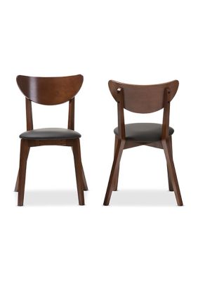 Sumner Mid-Century Black Faux Leather and Walnut Brown Wood Dining Chair