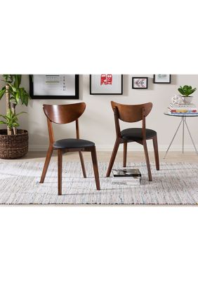 Sumner Mid-Century Black Faux Leather and Walnut Brown Wood Dining Chair