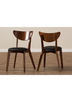 Sumner Mid-Century Black Faux Leather and Walnut Brown Wood Dining Chair