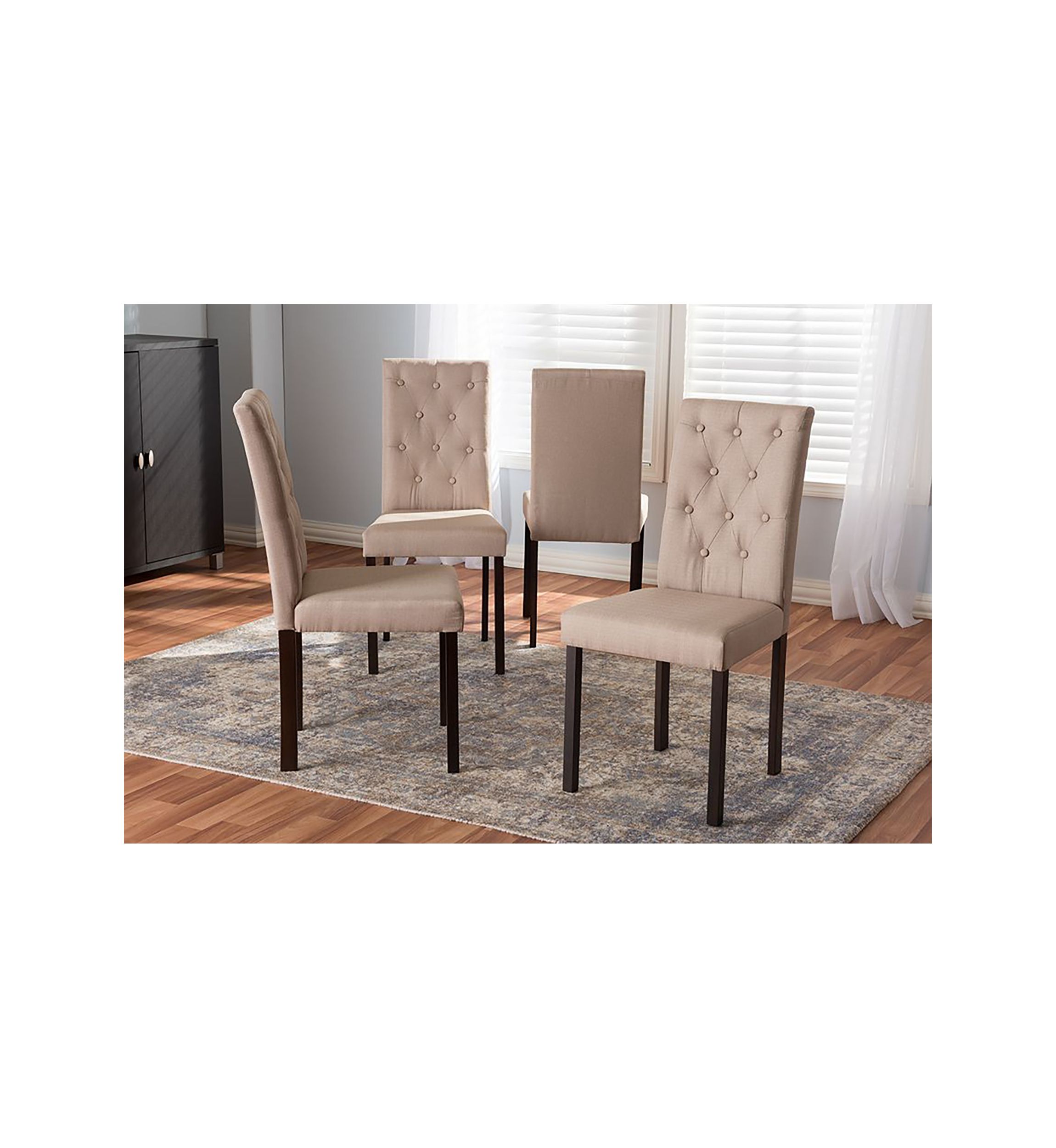 Gardner Modern and Contemporary Dark Brown Finished Beige Fabric Upholstered Dining Chair
